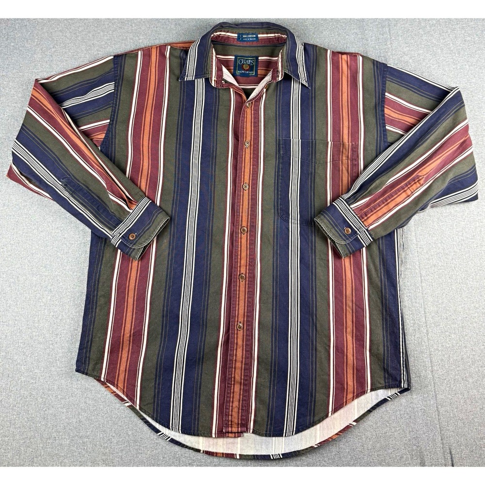 Vintage Chaps Ralph Lauren Shirt Mens M Striped Long Sleeve 100% Cotton 90s